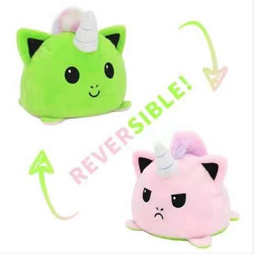 Reversible Cat Unicorn Plush Stuffed Toy Green to Pink