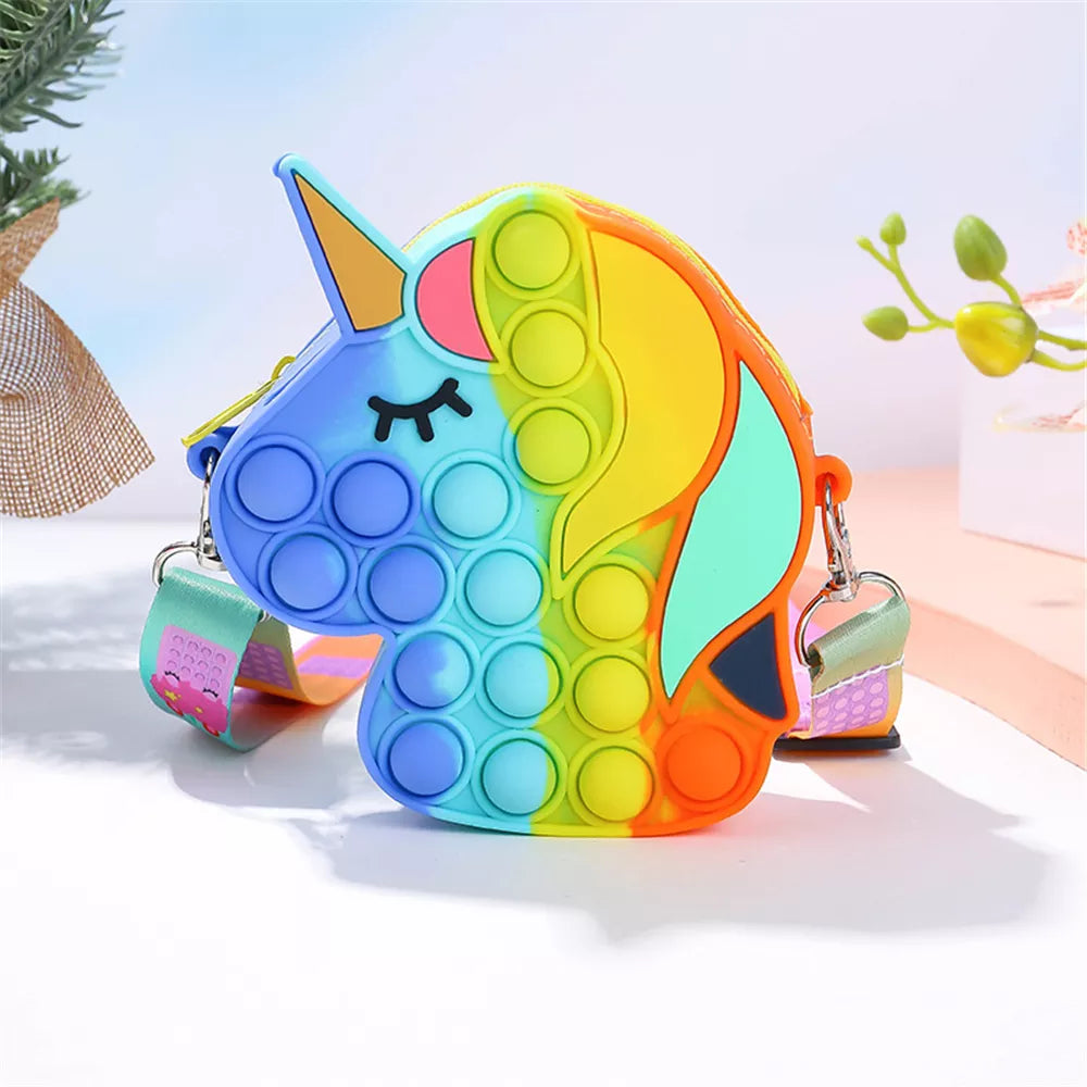 Unicorn Messenger Bag with Anti-Stress Push Bubble