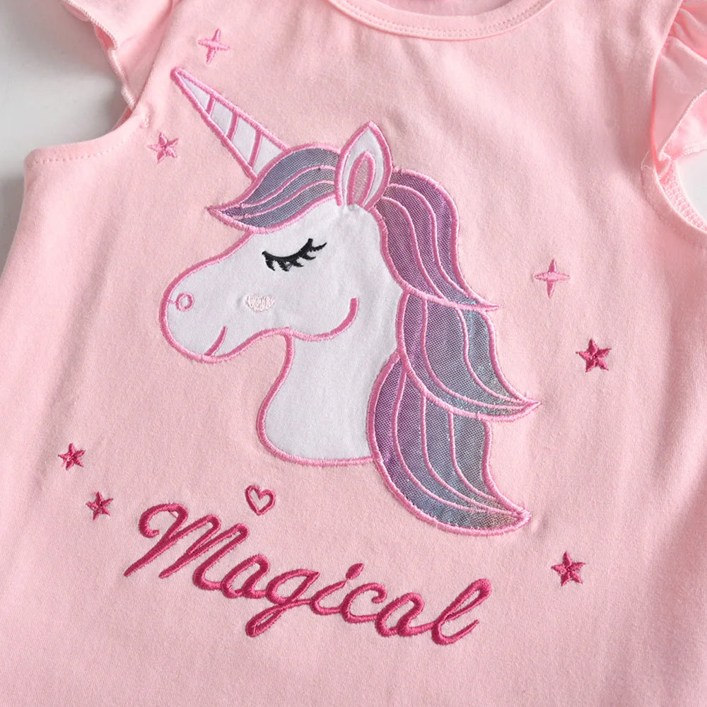 Flared Sleeve T Shirt with Unicorn Embroidery