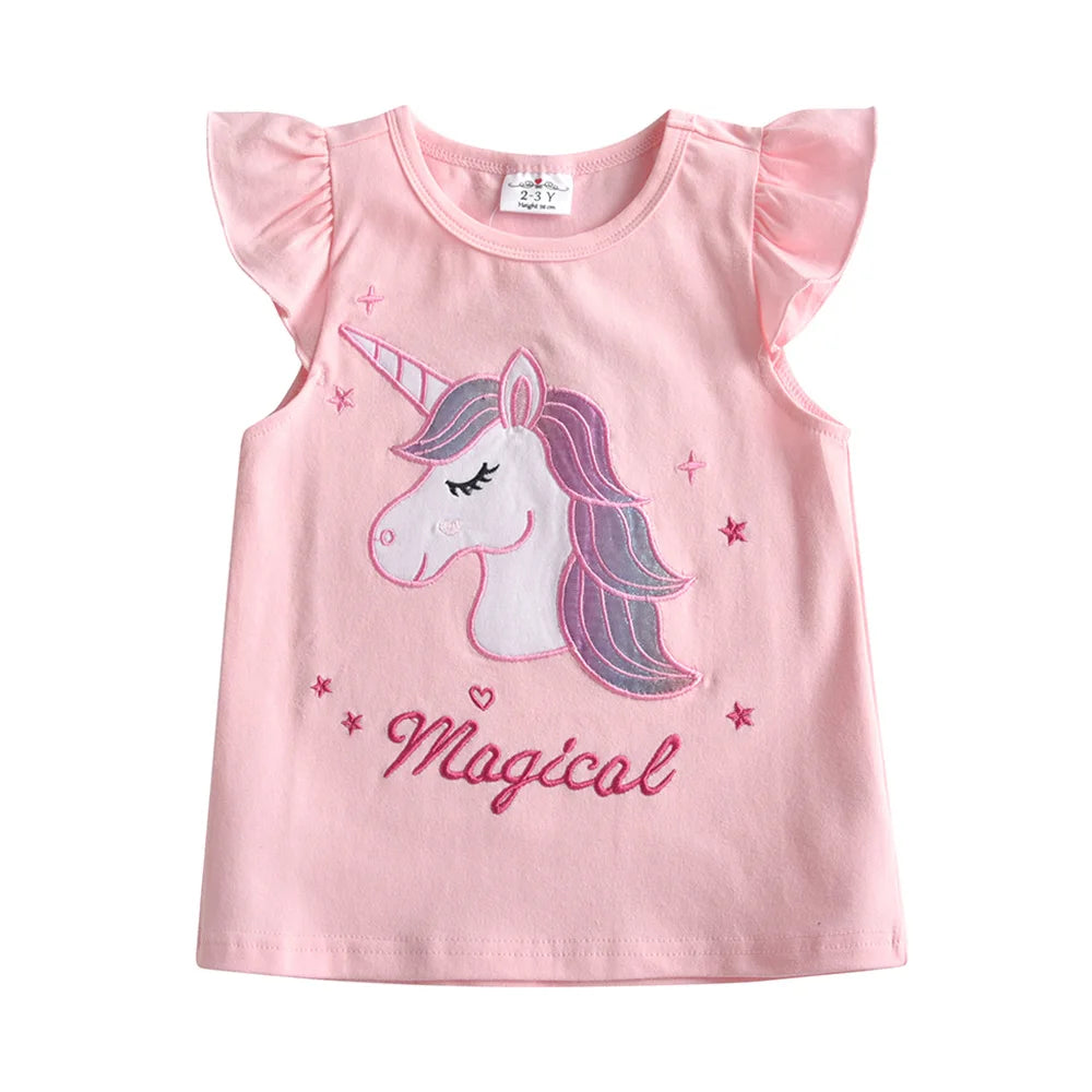 Flared Sleeve T Shirt with Unicorn Embroidery