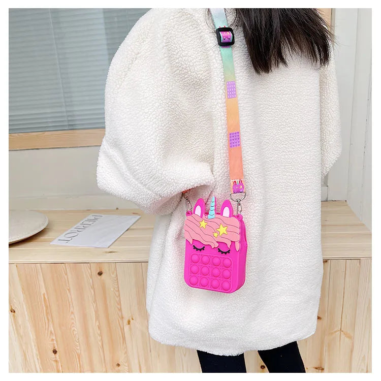 Unicorn Messenger Bag with Anti-Stress Push Bubble