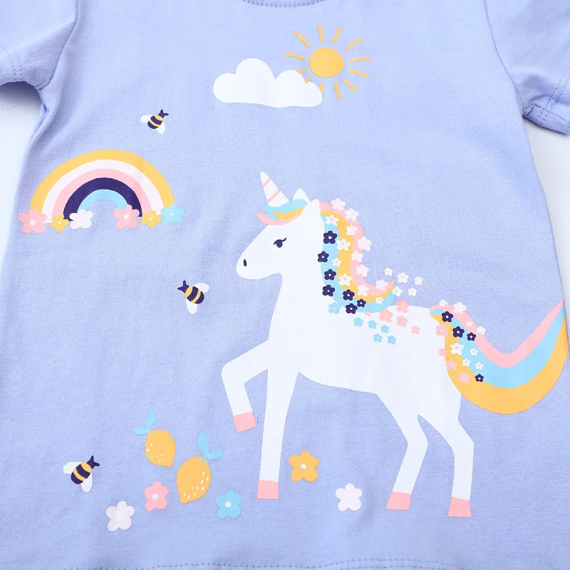 Summer Unicorn Print Short Sleeve T-shirt