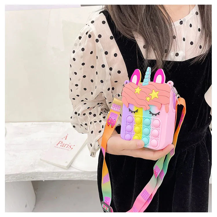 Unicorn Messenger Bag with Anti-Stress Push Bubble