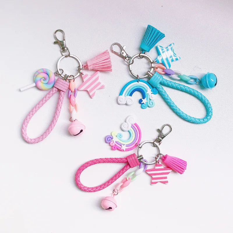 Assorted Cute Rainbow Braided Tassel Key Ring