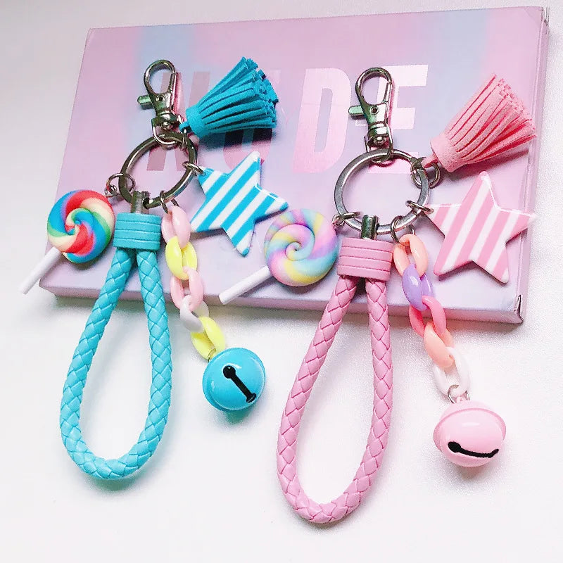 Assorted Cute Rainbow Braided Tassel Key Ring