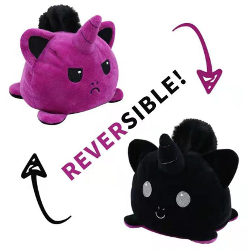 Reversible Cat Unicorn Plush Stuffed Toy Black to Purple