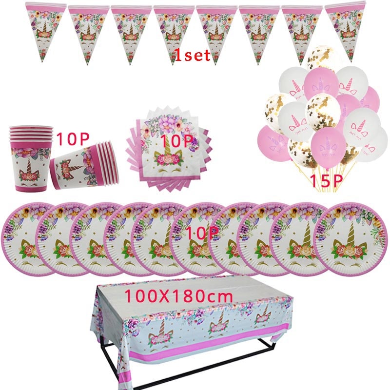 Unicorn Party Supplies Disposable Tableware Set for Childrens Party - 10 guests set B