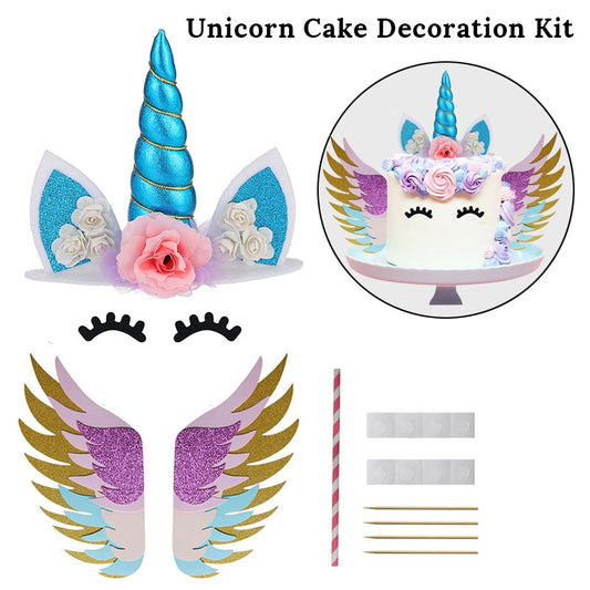 Unicorn Cake Topper Blue with Wings