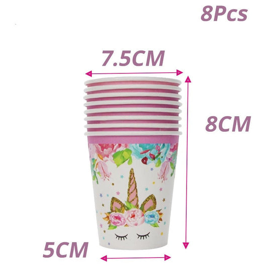 Unicorn Party Supplies - 8pcs Paper Cups