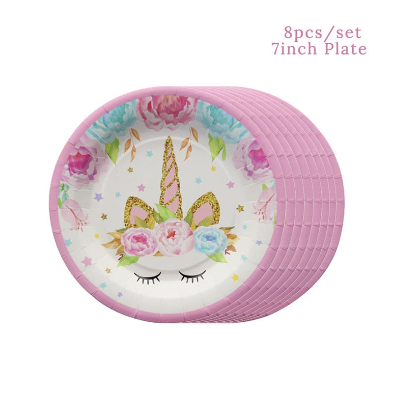 Unicorn Party Supplies - 8pcs x 7inch Paper Plates