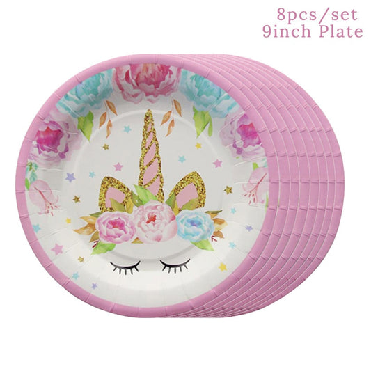 Unicorn Party Supplies - 8pcs x 9inch Paper Plates