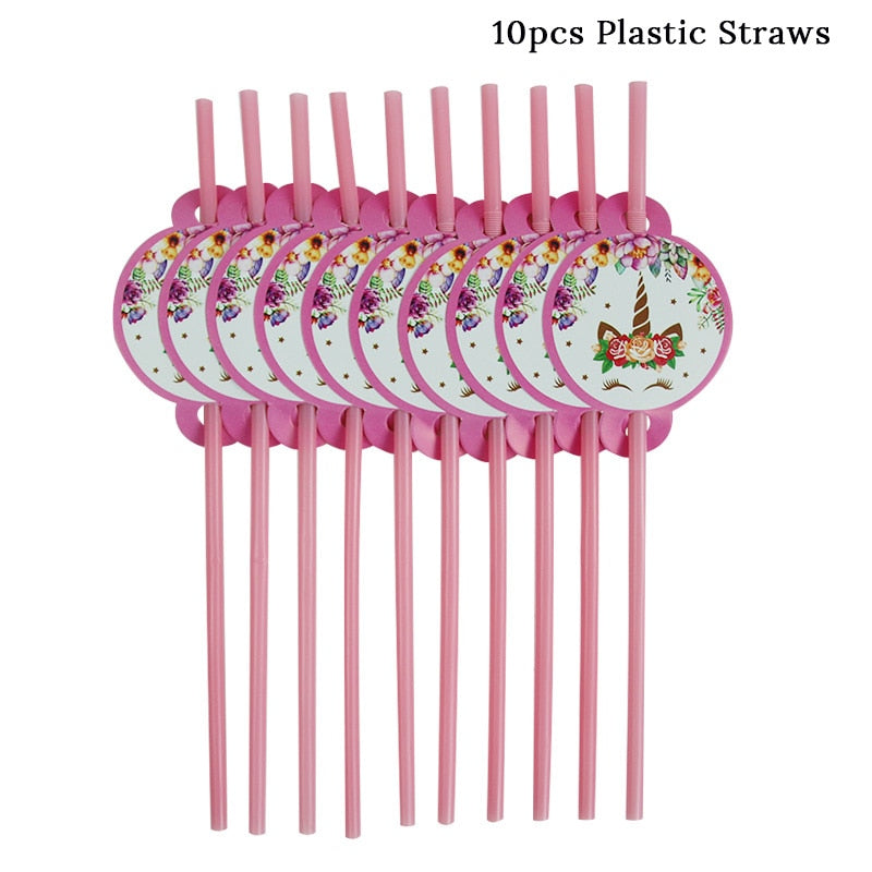 Unicorn Party Supplies - 10pcs Plastic Straws