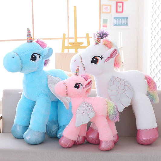 Soft Unicorn Toy in Pink, Blue or White