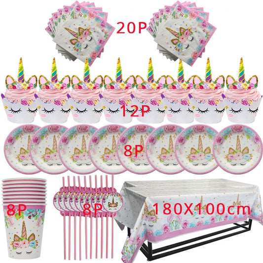 Unicorn Party Supplies Disposable Tableware Set for Childrens Party - 8 guests set