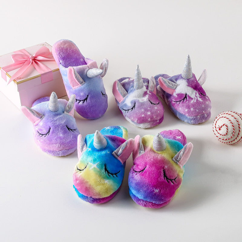 Winter Rainbow Unicorn Slippers Purple Star