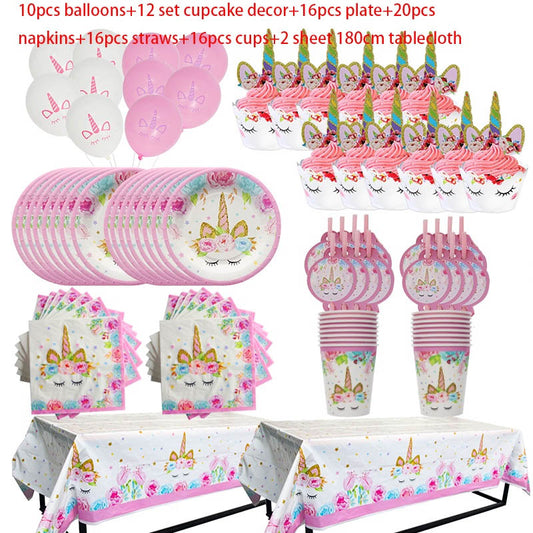 Unicorn Party Supplies Disposable Tableware Set for Childrens Party - 92 pcs tableware