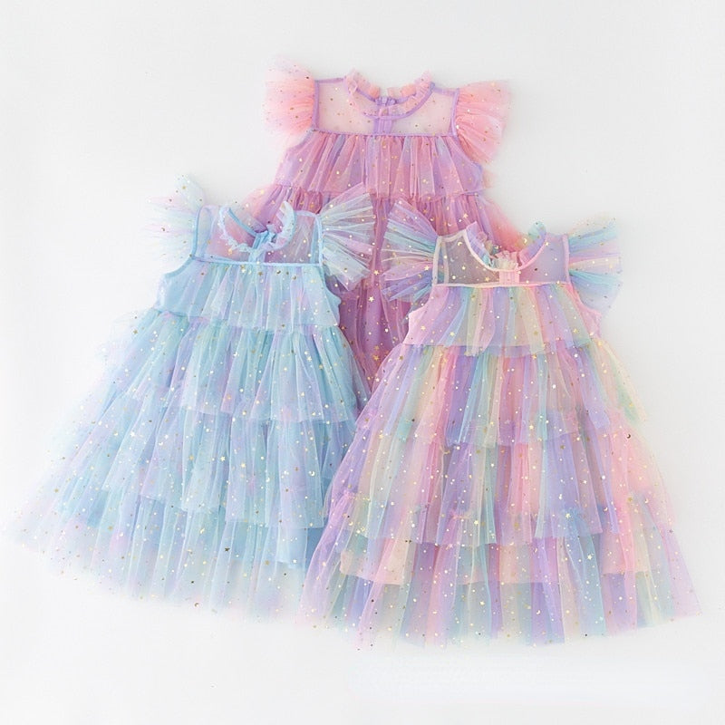 Fairy Princess Tulle Dresses  - Rainbow Blue