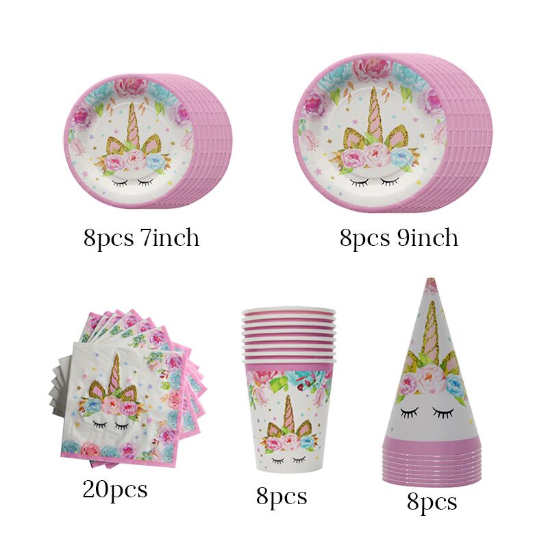 Unicorn Party Supplies Disposable Tableware Set for Childrens Party - 52 pcs tableware