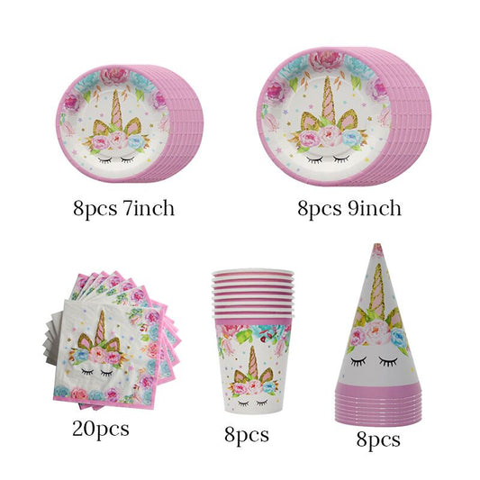 Unicorn Party Supplies Disposable Tableware Set for Childrens Party - 52 pcs tableware