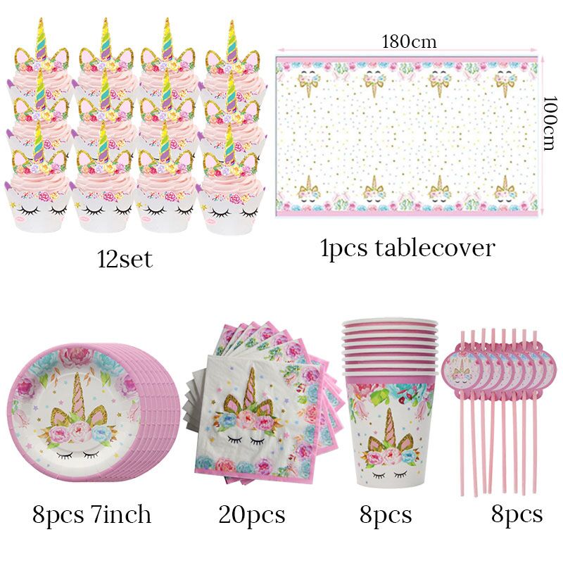 Unicorn Party Supplies Disposable Tableware Set for Childrens Party - 57 pcs tableware