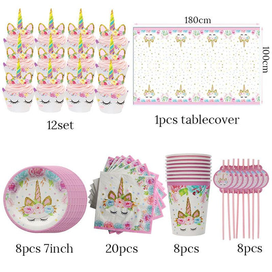 Unicorn Party Supplies Disposable Tableware Set for Childrens Party - 57 pcs tableware