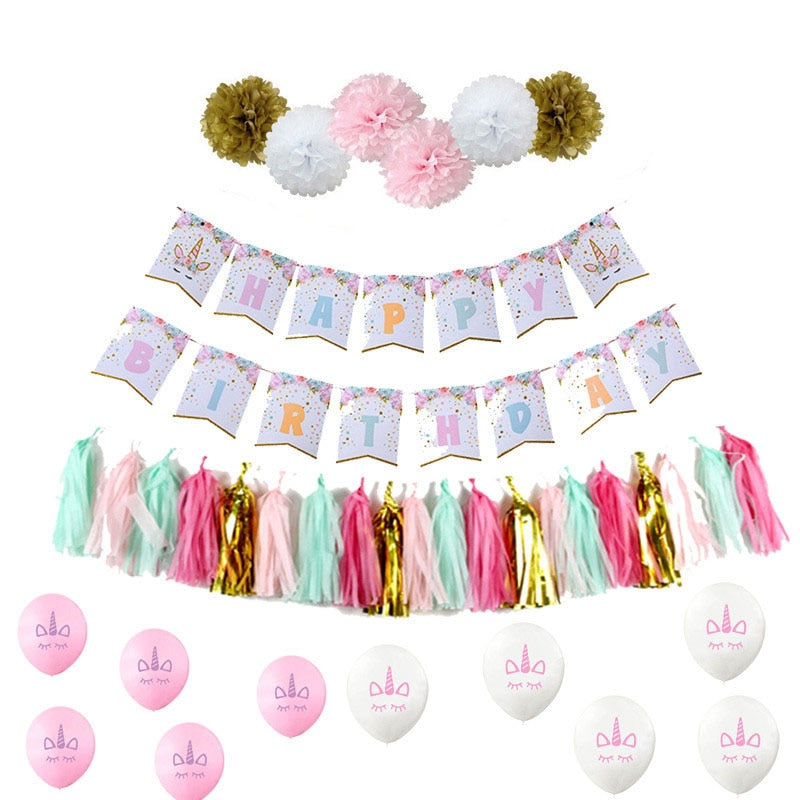 Unicorn Party Banner and Balloons - 39 pcs set