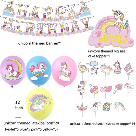 Unicorn Party Banner and Balloons - 36 pcs set