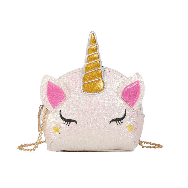 Glitter Bug Unicorn Flap Crossbody Bag White