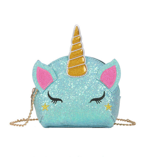 Glitter Bug Unicorn Flap Crossbody Bag Blue