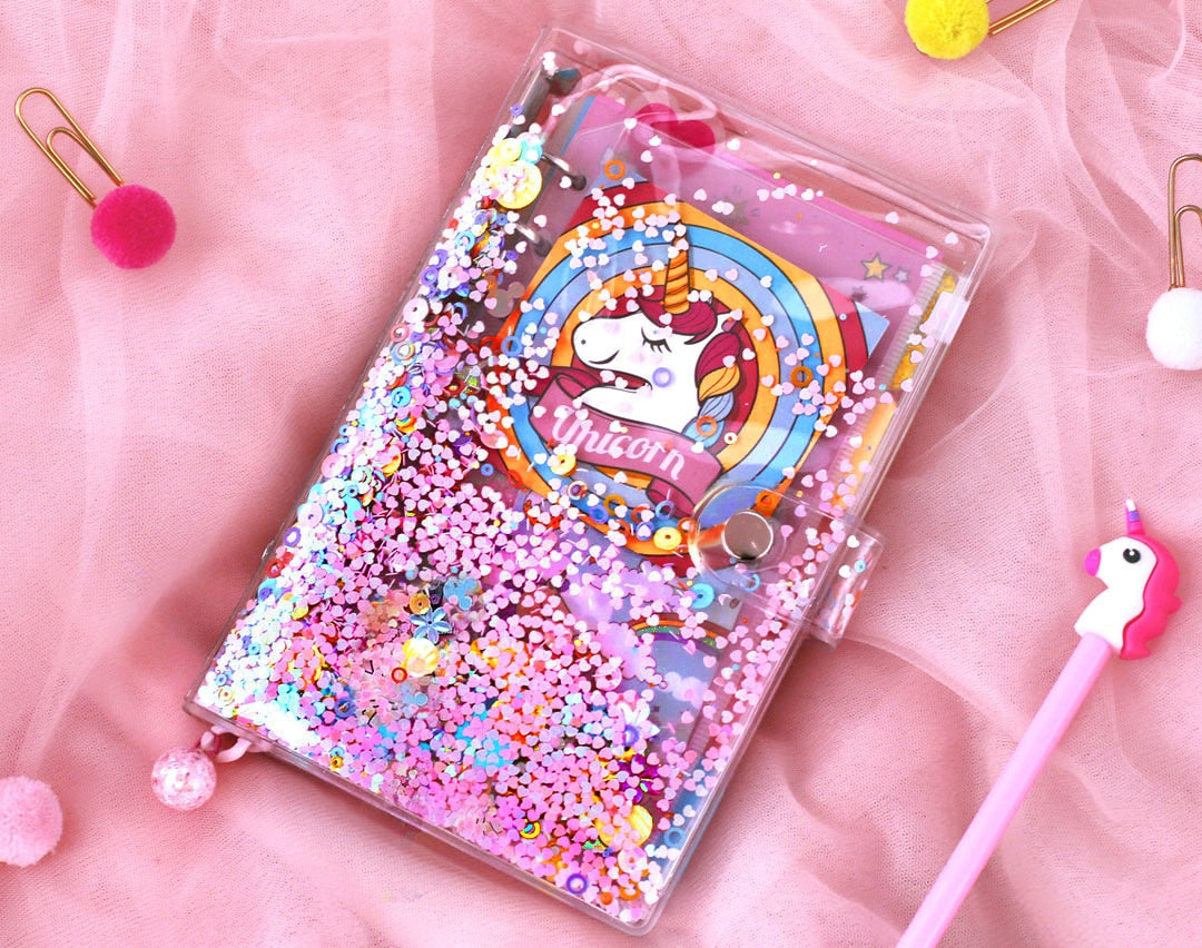 Pink Sequin Transparent Unicorn Notebook in A5 A6