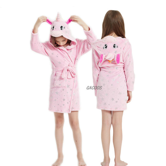 Winter Unicorn Hooded Pink Star Robe