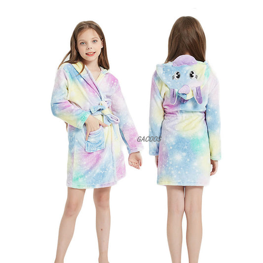 Winter Unicorn Hooded Light Color Robe