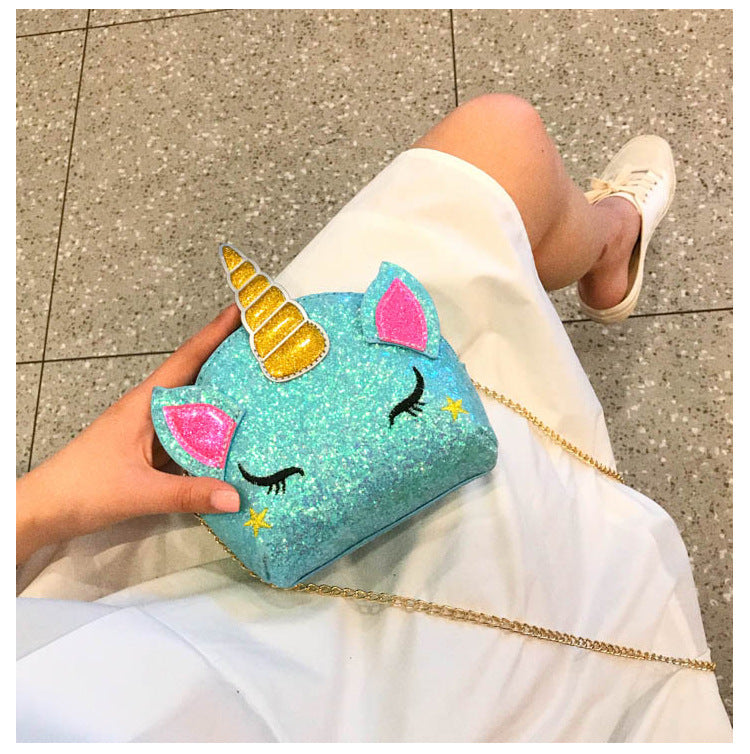 Glitter Bug Unicorn Flap Crossbody Bag Blue