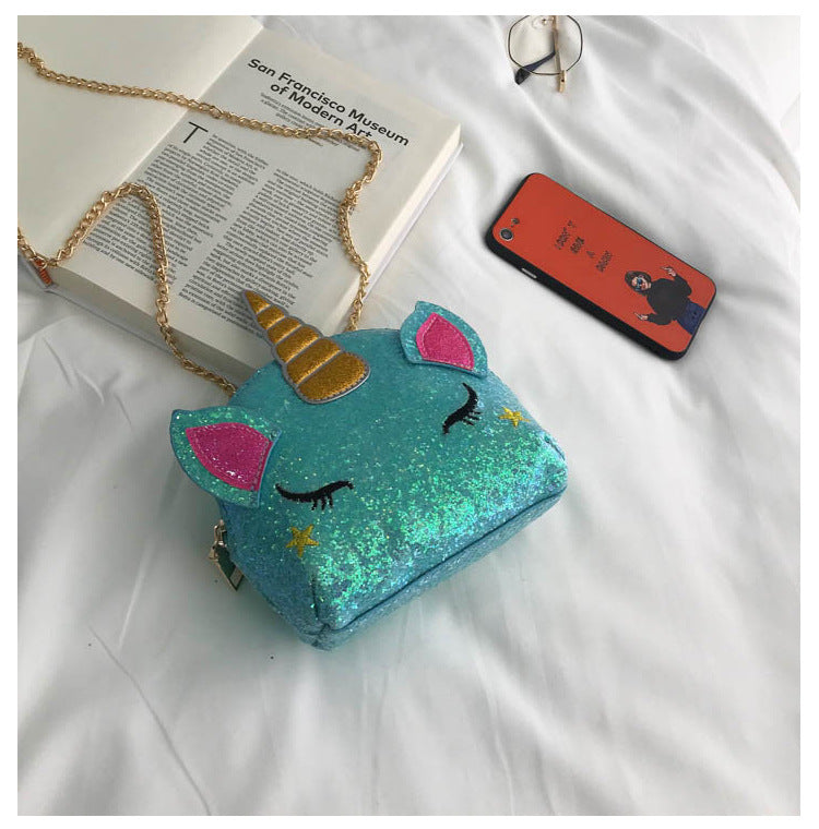 Glitter Bug Unicorn Flap Crossbody Bag Blue