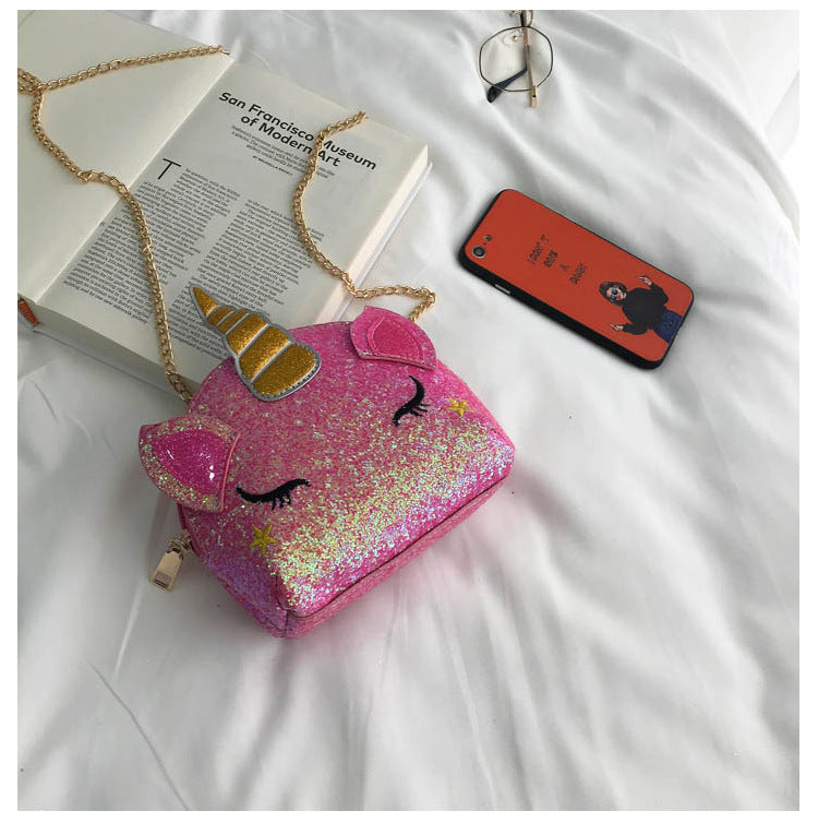 Glitter Bug Unicorn Flap Crossbody Bag Pink