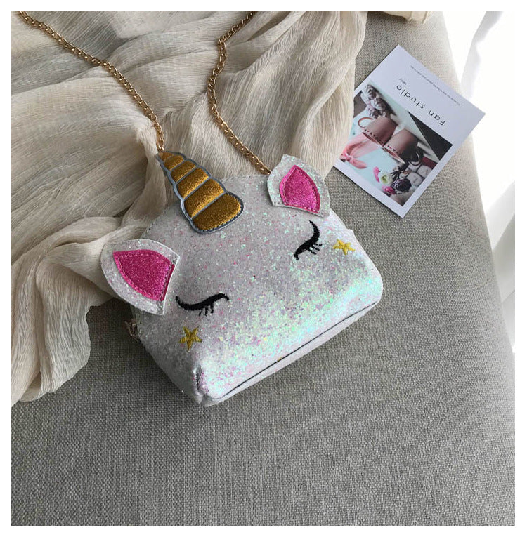 Glitter Bug Unicorn Flap Crossbody Bag White