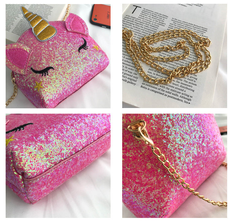 Glitter Bug Unicorn Flap Crossbody Bag Pink