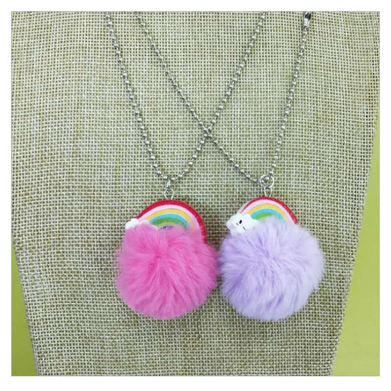 Cute Unicorn Rainbow Plush Ball Pendant Necklace