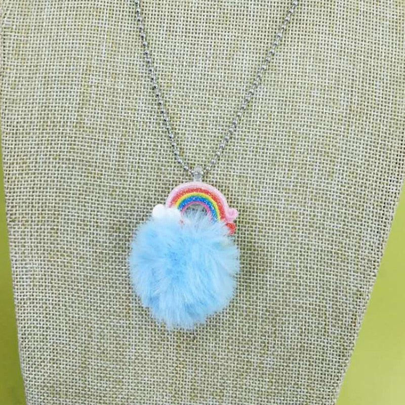 Cute Unicorn Rainbow Plush Ball Pendant Necklace