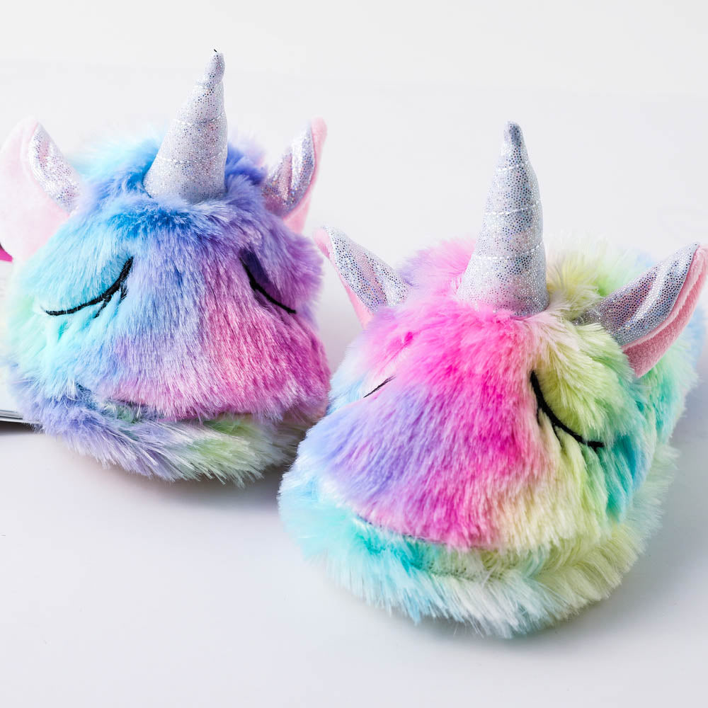 Winter Rainbow Unicorn Slippers Rainbow Plush