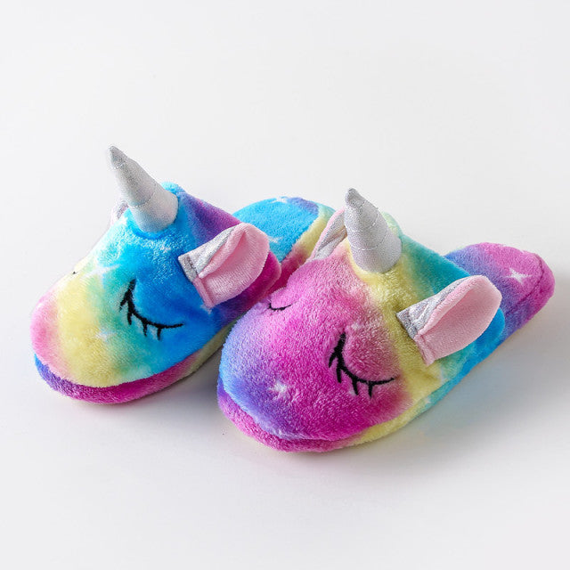 Winter Rainbow Unicorn Slippers Rainbow