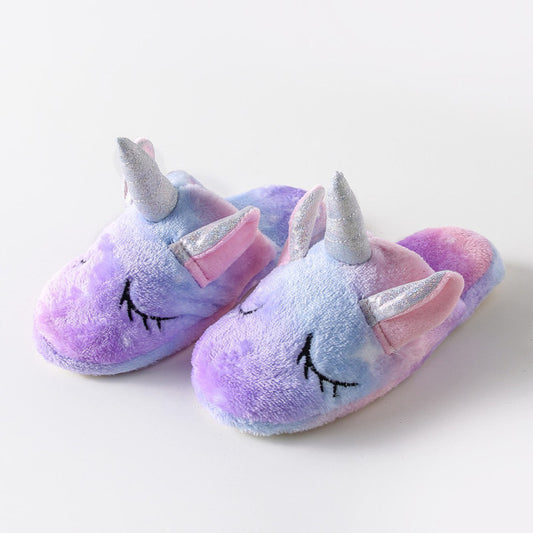 Winter Rainbow Unicorn Slippers Blue