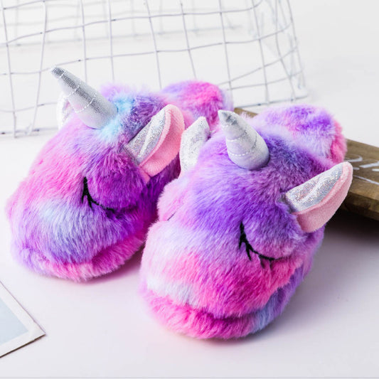 Winter Rainbow Unicorn Slippers Purple