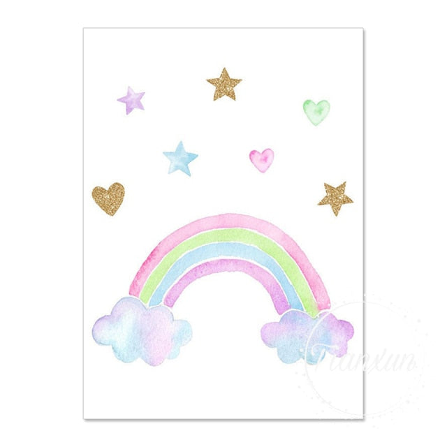 Unicorn Cloud Rainbow Print Canvas Wall Art (Unframed)