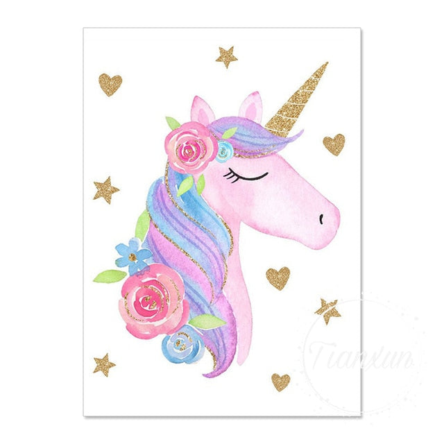 Unicorn Cloud Rainbow Print Canvas Wall Art (Unframed)