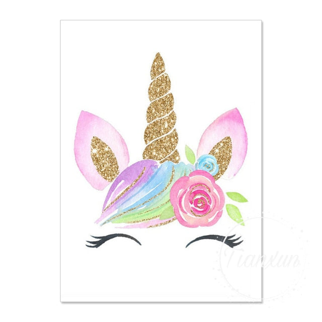 Unicorn Cloud Rainbow Print Canvas Wall Art (Unframed)