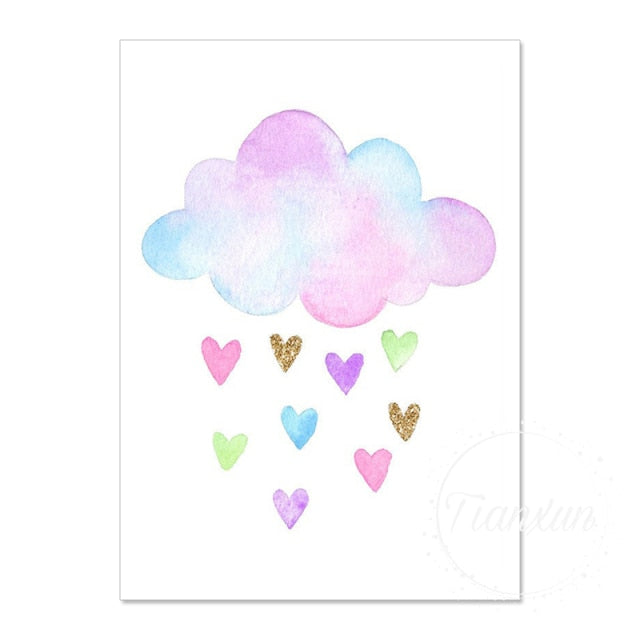 Unicorn Cloud Rainbow Print Canvas Wall Art (Unframed)