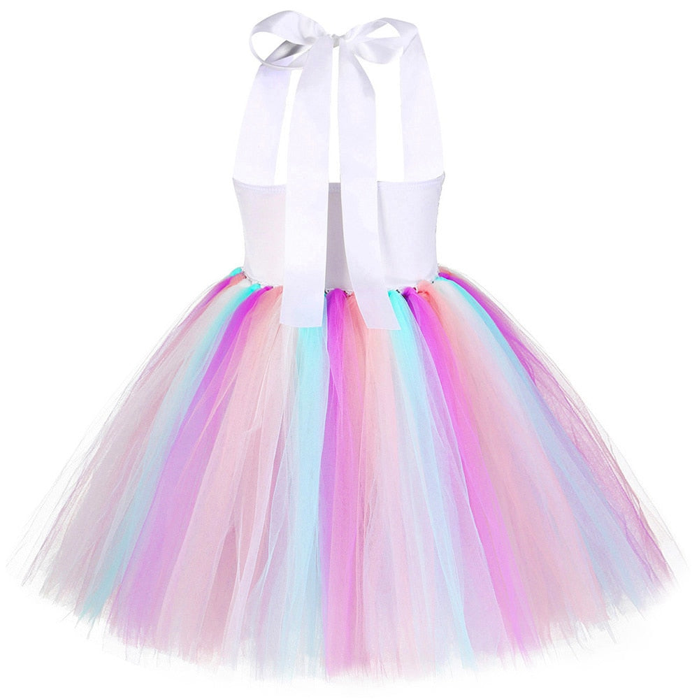 Pastel Sequins Girls Unicorn Dress with Wings and Headband