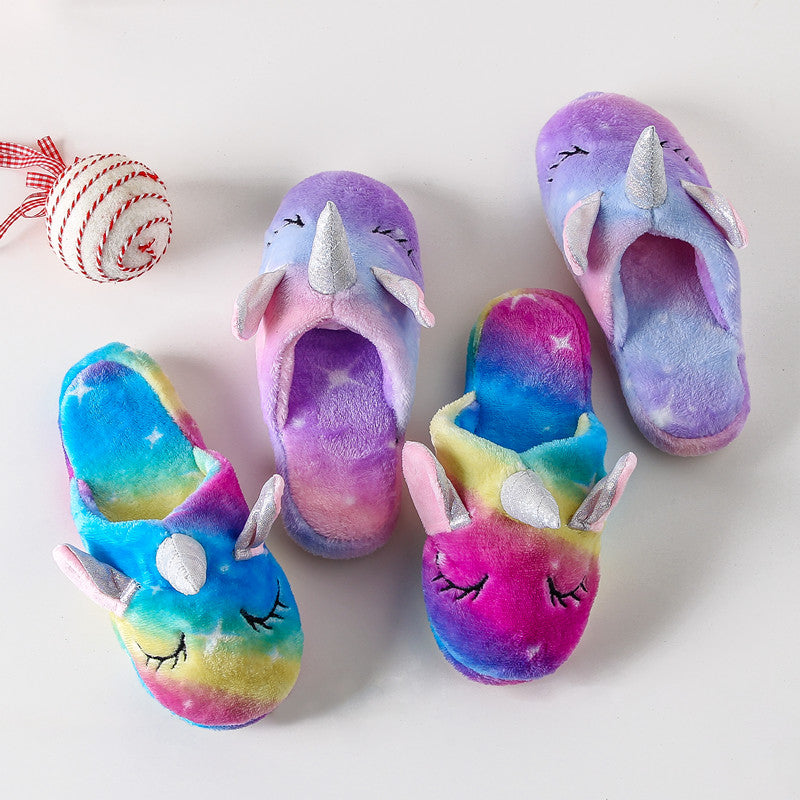 Winter Rainbow Unicorn Slippers Rainbow