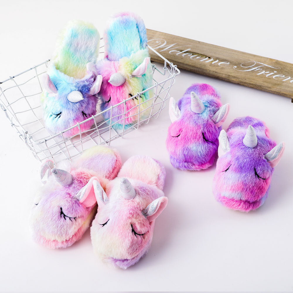 Winter Rainbow Unicorn Slippers Rainbow Plush